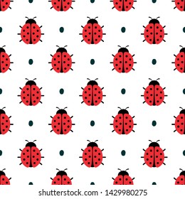Ladybug seamless pattern, cartoon vector illustration background