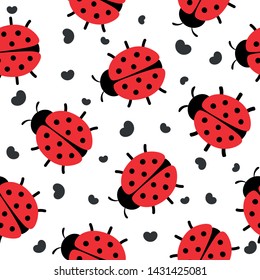 Ladybug seamless pattern, cartoon vector illustration background