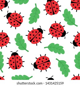 Ladybug seamless pattern, cartoon vector illustration background