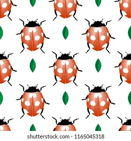 Ladybug seamless pattern. Drawn in Illustrator. Vector EPS 10.