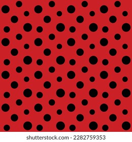 Patrón sin fisuras, fondo de brote de Lady con colores rojo y negro, textura de Ladybird para impresión, verano, moda de primavera en polkadot para decoración, ornamento, fondo vectorial