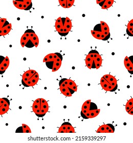 Ladybug seamless pattern. Ladybirds insects flying. Vector isolated on white background.	