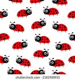 Ladybug seamless pattern. Ladybirds insects flying. Vector isolated on white background.