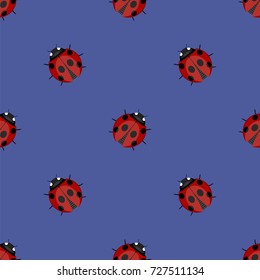 Ladybug Seamless Pattern on Blue Background. Ladybird Texture.