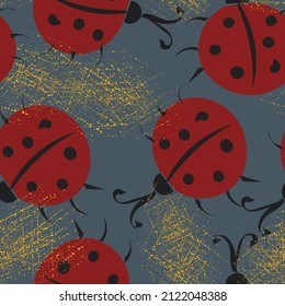 
ladybug seamless pattern on bright background. Template for fabric, paper and design