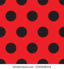 Ladybug seamless pattern with red background and black dotted spots print for textile, fashion, scrapbook paper, wallpaper.