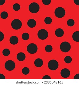 Ladybug seamless pattern with red background and black dotted spots print for textile, fashion, scrapbook paper, wallpaper.