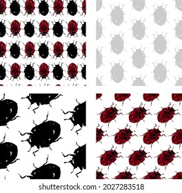 ladybug seamless pattern set on white background, flat style