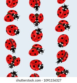 Ladybug seamless pattern, texture; background. Red ladybugs on blue background. Vector illustration