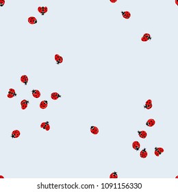 Ladybug seamless pattern, texture; background. Red ladybugs on blue background. Vector illustration