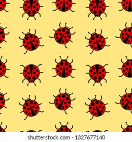 ladybug seamless pattern with yellow background