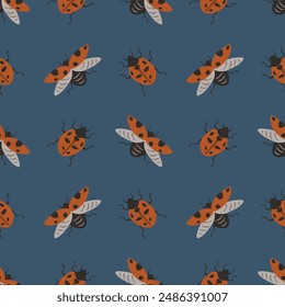 Ladybug seamless vector decorative pattern