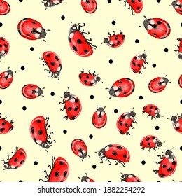 Ladybug seamless vector pattern on light background. Kids fashion print vectors.