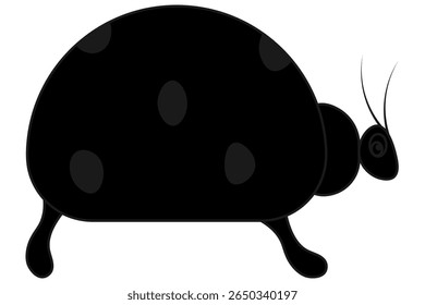 Ladybug. Side view. Silhouette. Insect with antennae and gray spots on the back. Vector illustration. Cartoon style. Isolated white background. Idea for web design.