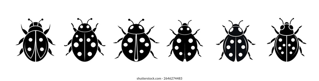 Ladybug Silhouette icon set design black color