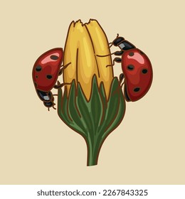 A ladybug sits on a flower