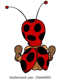 Ladybug Sitting From Back - Cartoon Illustration, Vector