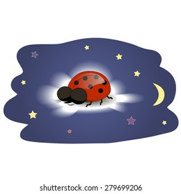 Ladybug sleeping on a cloud at night
