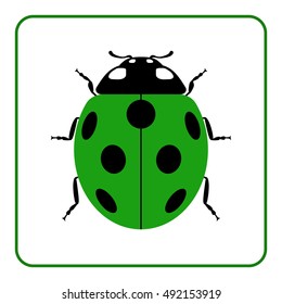 Ladybug small icon. Green lady bug sign, isolated on white background. Wildlife animal design. Cute colorful ladybird. Insect cartoon beetle. Symbol of nature, spring or summer. Vector illustration