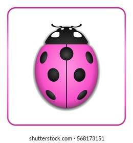 Ladybug small icon. Pink lady bug sign, isolated on white background. 3d volume design. Cute colorful ladybird. Insect cartoon beetle. Symbol of nature, spring or summer. Vector illustration