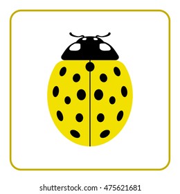 Ladybug small icon. Yellow lady bug sign, isolated on white background. Wildlife animal design. Cute colorful ladybird. Insect cartoon beetle. Symbol of nature, spring, summer. Vector illustration