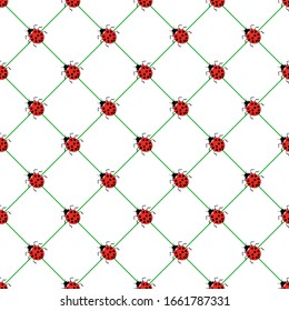 Ladybug in square seamless pattern. Fashion graphic background design. Modern stylish abstract texture. Colorful template for prints, textiles, wrapping, wallpaper, website, etc. Vector illustration
