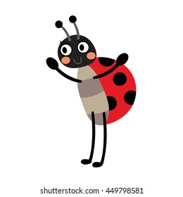 Ladybug standing on two legs animal cartoon character isolated on white background.