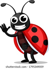 Ladybug stands, waves and smiles. The character