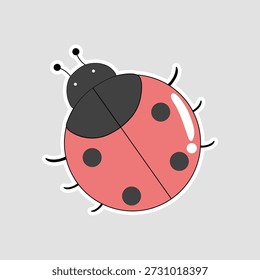 Ladybug adesivo com um besouro vermelho clássico com pontos pretos. Ótimo para decorações com temas de jardim, projetos escolares infantis e projetos gráficos com temas de sorte