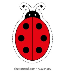 ladybug, stiker for kids. Cartoon kids sticker or patche. Isolated on white background. Vector