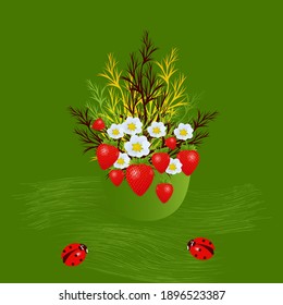 ladybug strawberry vector red green