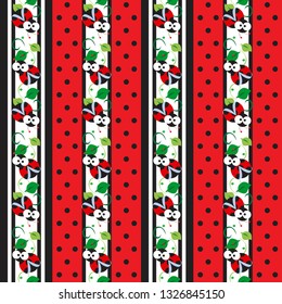 Ladybug Stripes Seamless Pattern Polka Dots Vector Illustration
