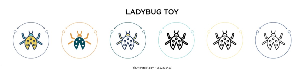 Ladybug toy icon in filled, thin line, outline and stroke style. Vector illustration of two colored and black ladybug toy vector icons designs can be used for mobile, ui, web