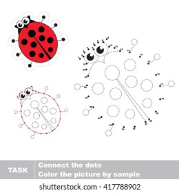 Ladybug in vector to be traced by numbers. Vector visual game for children.