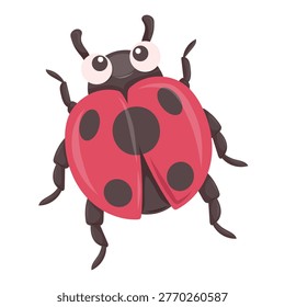 Ladybug vector character with open wings and black spots. Red beetle insect illustration isolated on white. Flying graphic element