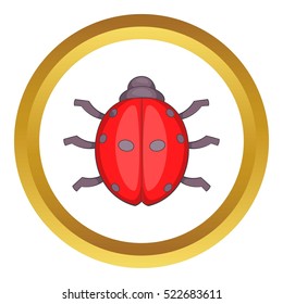 Ladybug vector icon in golden circle, cartoon style isolated on white background