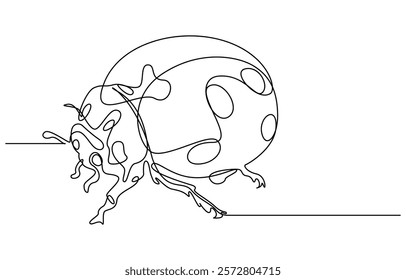 Ladybug Vector illustration continuous line drawing, Single continuous line drawing of adorable ladybug