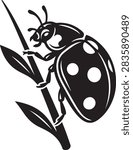 Ladybug Vector Illustration Ladybird Bug on Plant Stem Line Art Silhouette Graphic Icon