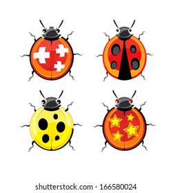 ladybug vector, ladybug on a white background, ladybugs in different colors, ladybugs with different wings