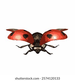 A ladybug vector with open wings, showcasing detailed inner red wings and a black body.