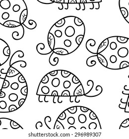 Ladybug vector seamless pattern. Monochrome print.
