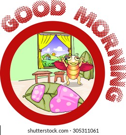 ladybug wake up in the morning cartoon illustration
