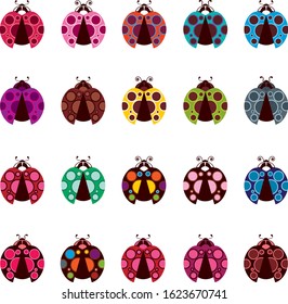 Ladybugs - 20 multi-coloured graphic vectors