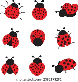 Ladybugs clip art collection isolated on white background
