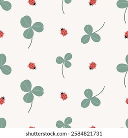 Ladybugs and clover leaves seamless vector pattern for children s textiles, fabric, wallpaper.