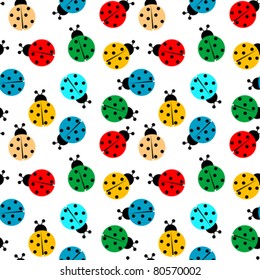 ladybugs in colors seamless pattern, abstract texture; vector art illustration