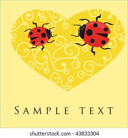 Ladybugs couple in love. Vector valentine`s card.