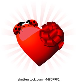 Ladybugs couple in love. Vector valentine`s card.