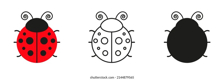 Ladybugs cute different characters set. Ladybirds in three style. Vector illustration isolated on white.