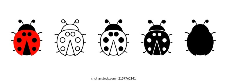 Ladybugs cute different characters set. Ladybirds in five style. Vector illustration isolated on white.